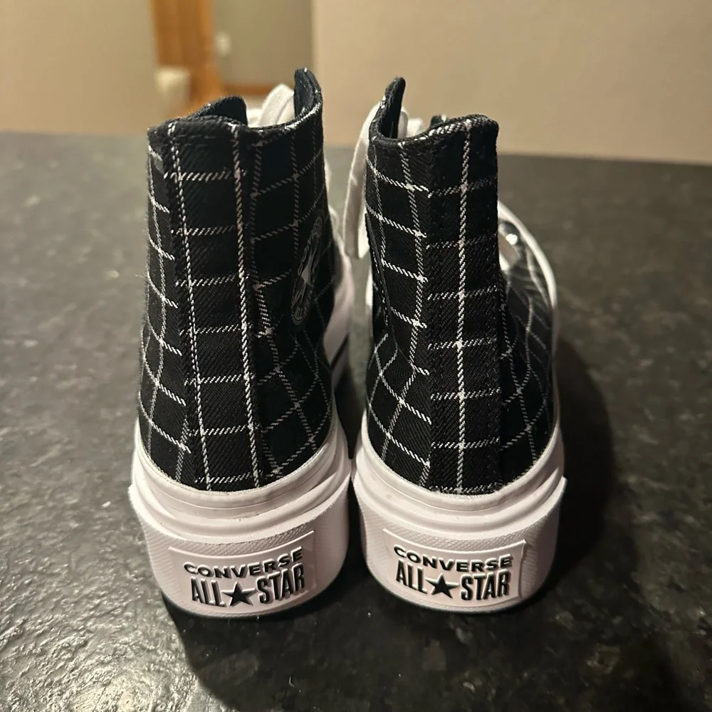 Converse Women's Black & White Plaid High-Top Platform Sneakers - Picture 3 of 8